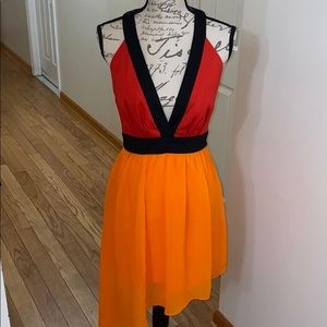 Bebe Asymmetric Color Block Dress